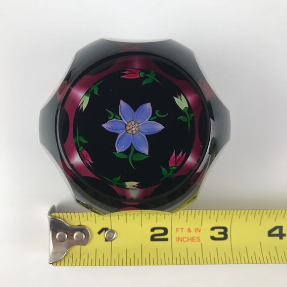 Perthshire 1980C Floral Amethyst Flash Overlay Faceted Lampwork Paperweight Cert - Picture 6 of 16